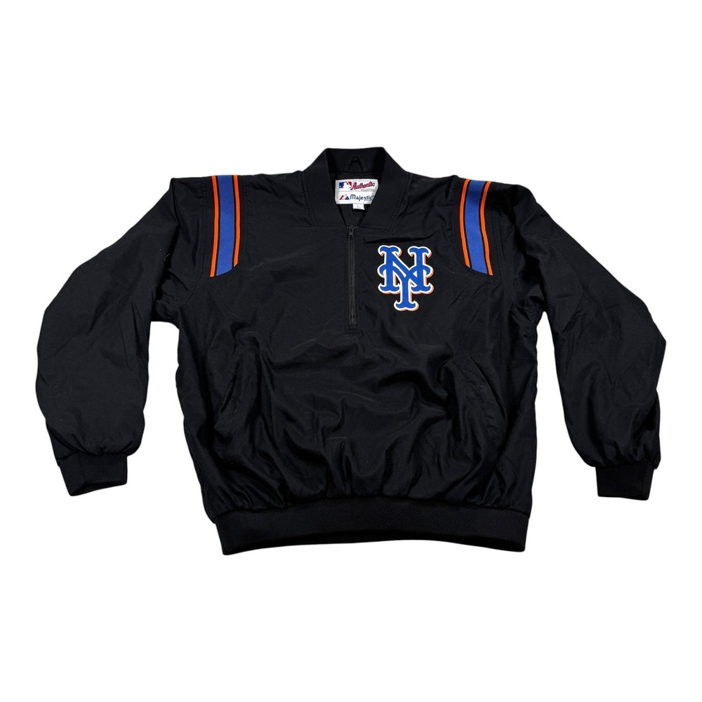 New York Mets Jacket Mens Large Black MLB Baseball Majestic Pullover Windbreaker